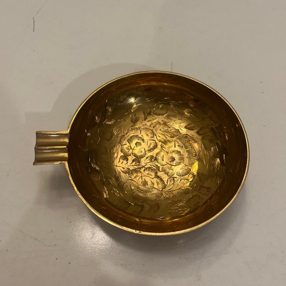 Brass Vintage 70s Floral Engraved Ashtray Decor